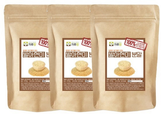 가루랑 100% 국산 발아현미분말(생) 선식 200g 3개 묶음