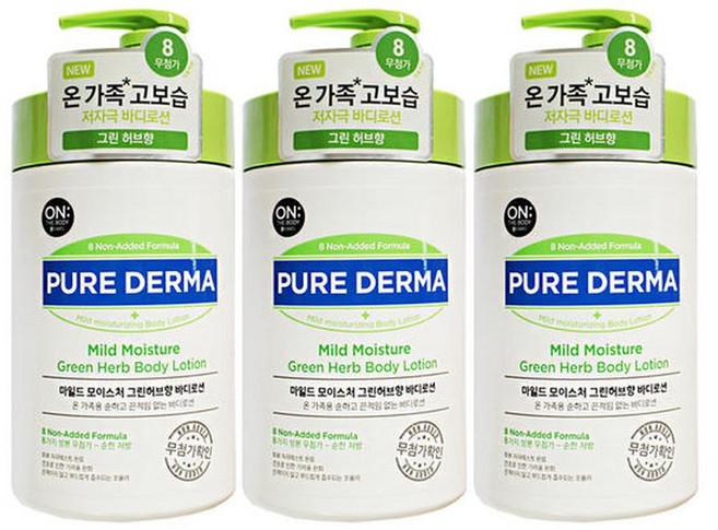 엘지 온더바디 바디로션 퓨어더마 마일드 모이스처 그린허브향 1000ml 3개
