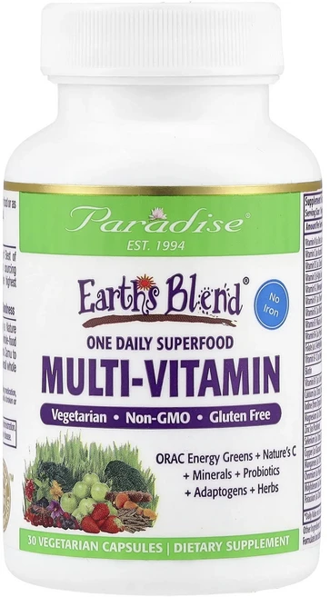 Paradise Herbs Earth's Blend 원 데일리 슈퍼 푸드 종합비타민 철분 무함유 베지 캡슐 30정, ParadiseHerbsEarthsBlend원데일리슈퍼, 1개 - 쿠팡