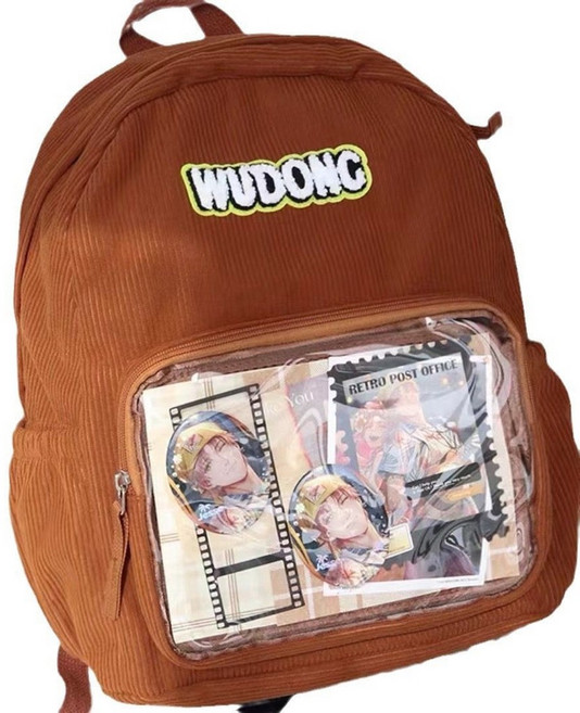 WUDONG 透明二次元痛包 學生大容量後背包, 棕色