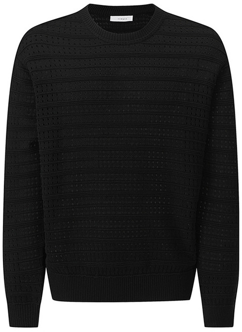 [컴젠] 남성 울혼방 포인텔조직 라운드 풀오버 BLACK