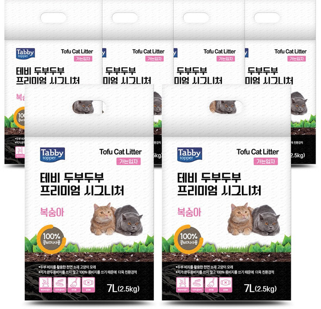 테비 두부두부 시그니처 고양이두부모래, 7L, 6개, 복숭아