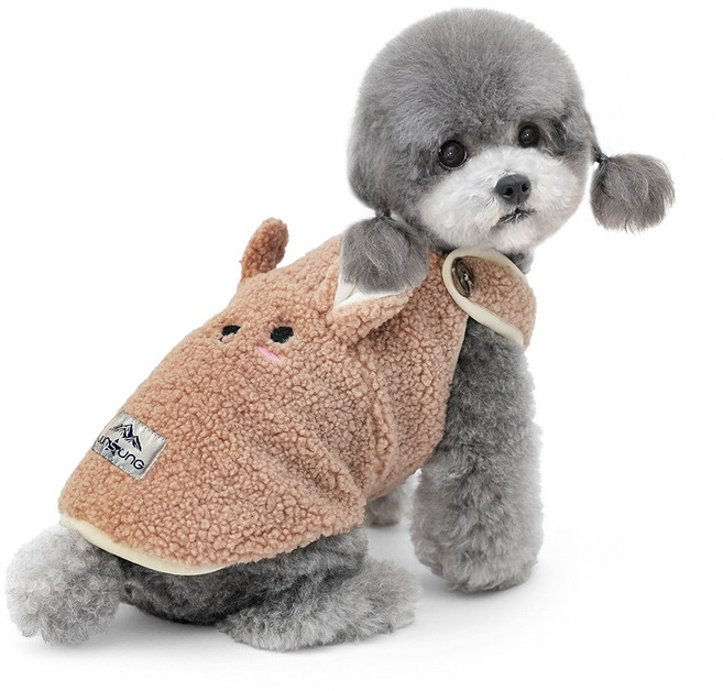 준성펫 테디베베 후리스 조끼 강아지 패딩 애견 겨울 옷 아우터 소형견 중형견 반려견 의류, 1개, 브라운