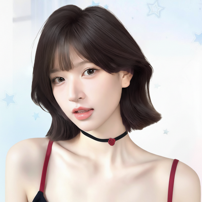 CIVILEE 일체형 쇄골 단발머리 가발 여성 자연 웨이브 전체 앞머리 통가발, 1개, 갈색 검정