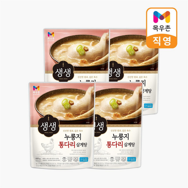 목우촌 생생 누룽지 통다리 삼계탕, 4개, 600g