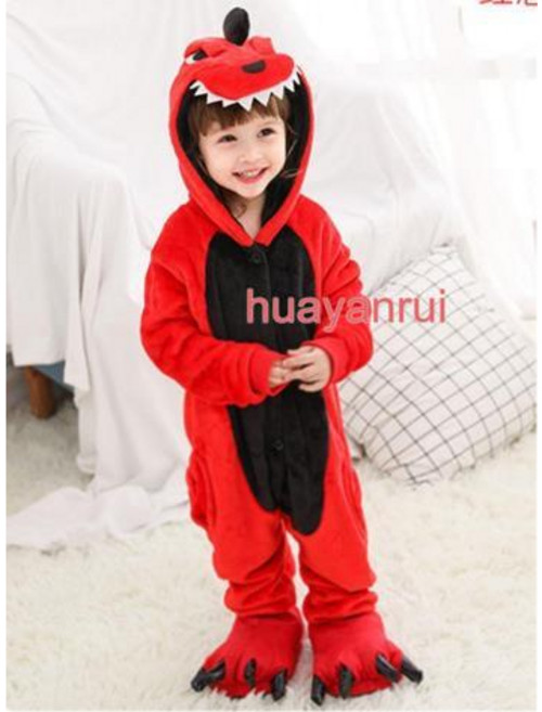 兒童動物造型睡衣套裝 卡通角色扮演服裝 柔軟舒適 紅恐龍