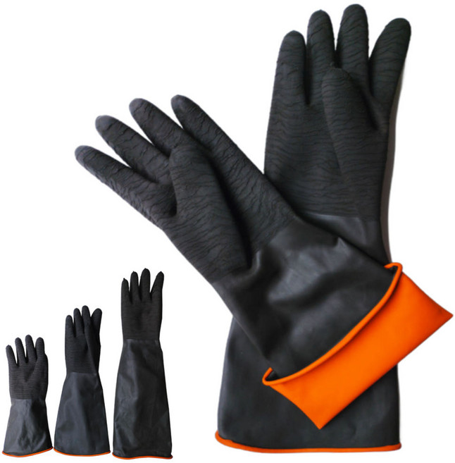 고트 왕두께 공업용고무장갑 3켤레 내화학 미끄럼방지 산업 작업용, 3세트, 블랙