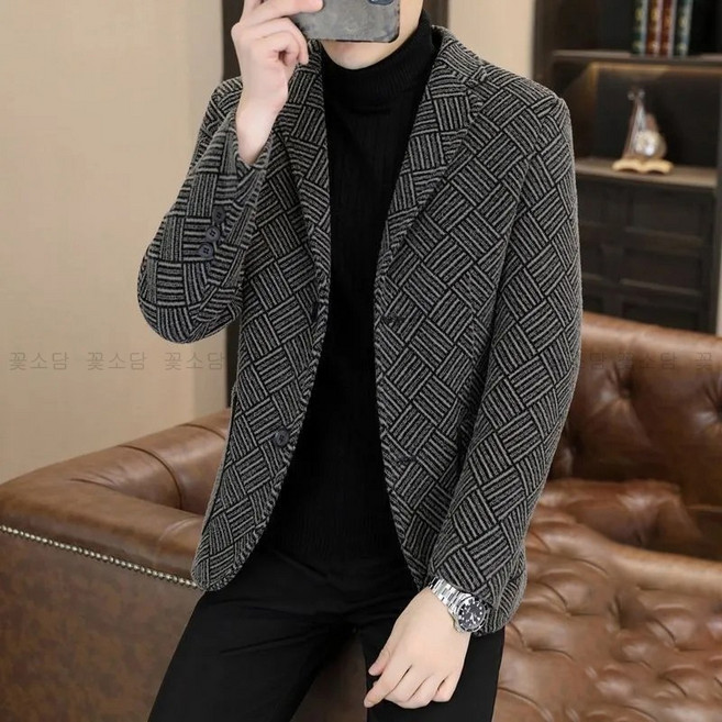 꽃소담 남성용 베이직 기모 모직 코트 카라넥 겨울 정장 자켓 XP2965