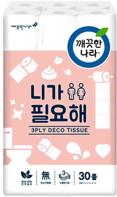 다봄 깨끗한 나라 니가필요해 안심무형광 3겹 22M30롤, 30개입, 2 1