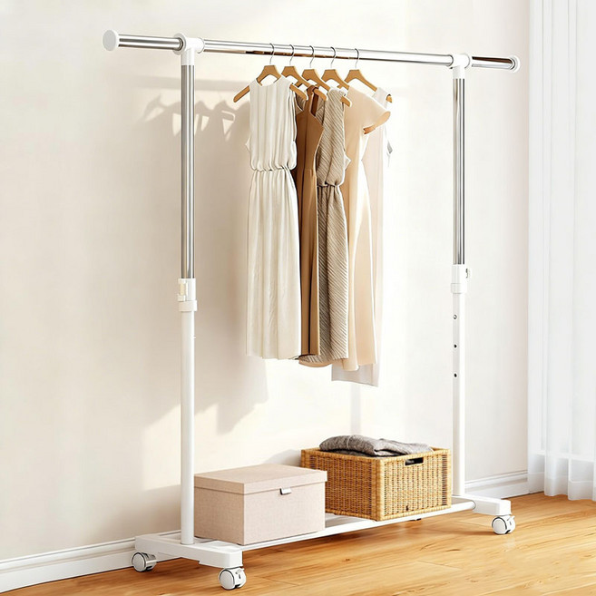소리프 튼튼한 스탠드 이동식 행거 신축 가능, 펄 화이트