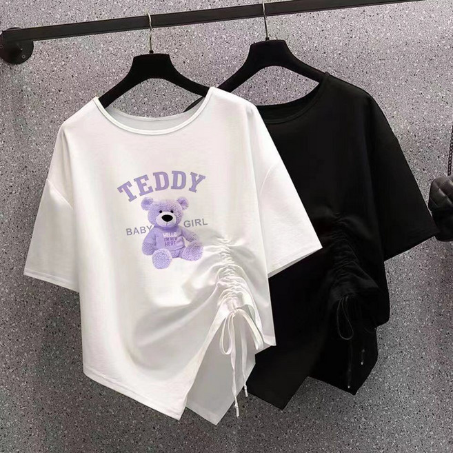 HAOHAO 短袖T恤，素色顯瘦百搭不規則設計，夏季韓版上衣