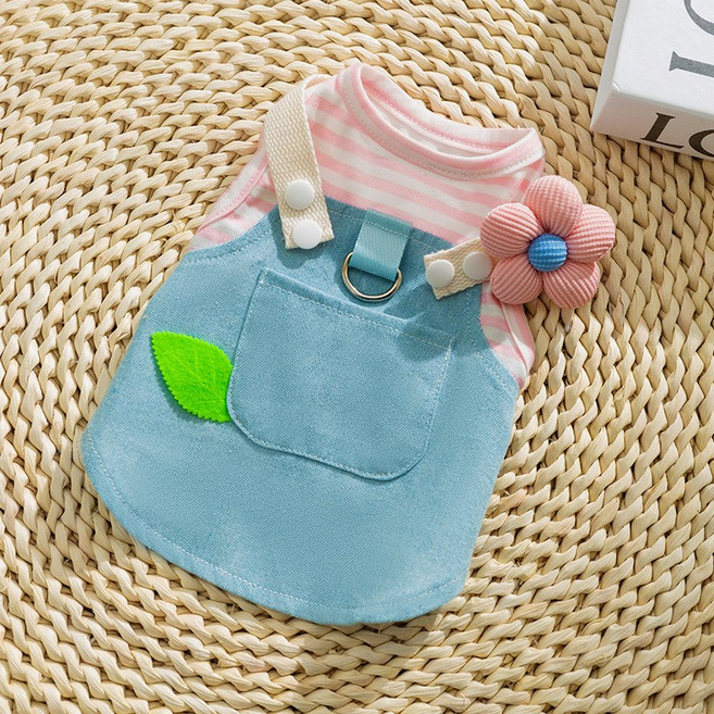 멍담 강아지 플라워 멜빵 원피스 꽃 티셔츠, 핑크, 1개