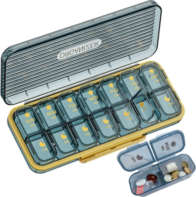 조빈니타 프리미엄 요일별 휴대용 약통, 블루, 1개 - 쿠팡