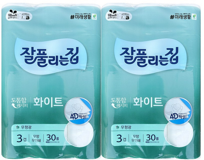 케이에이치커머스 잘풀리는집 화이트 28m 3겹 30롤x2팩, 2개, 30롤