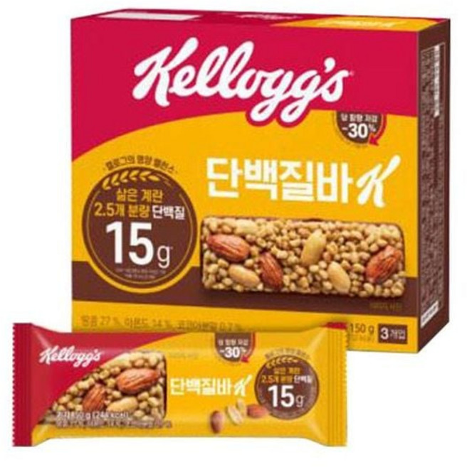 단백질바K 40gx3개 켈로그 다이어트간식 켈로그에너지바 크런치넛 프로틴바 닥터유 견과류바 단백질바 dew+35540ID, 50g, 1