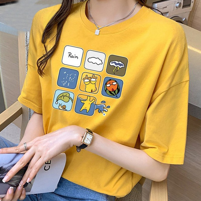 스타일아유 귀여운 면100% 오버핏 여성 롱 반팔티 박스 여자 반팔티 루즈핏 빅사이즈 반팔 티셔츠[AYG6TS342A]