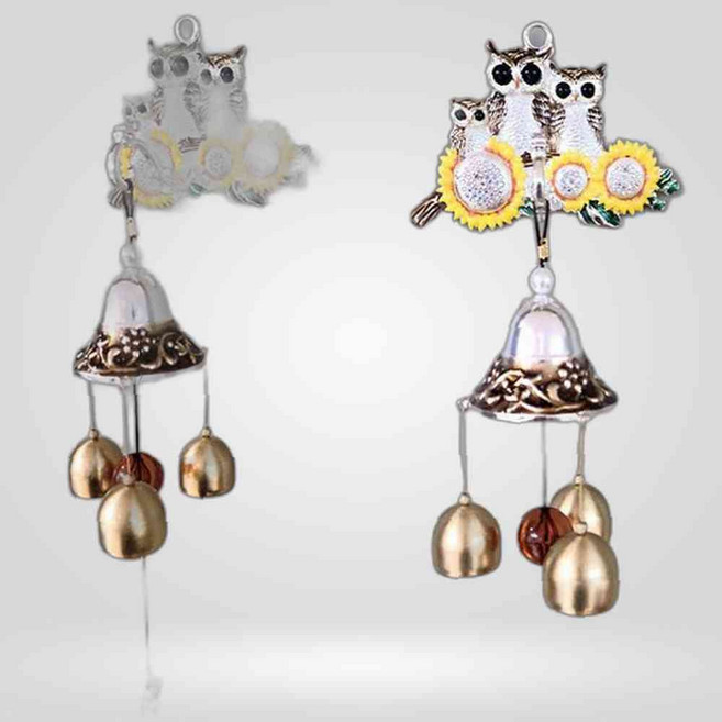 해바라기와 부엉이 문종 특대 실버 풍경 현관문종 도어벨, 단일옵션