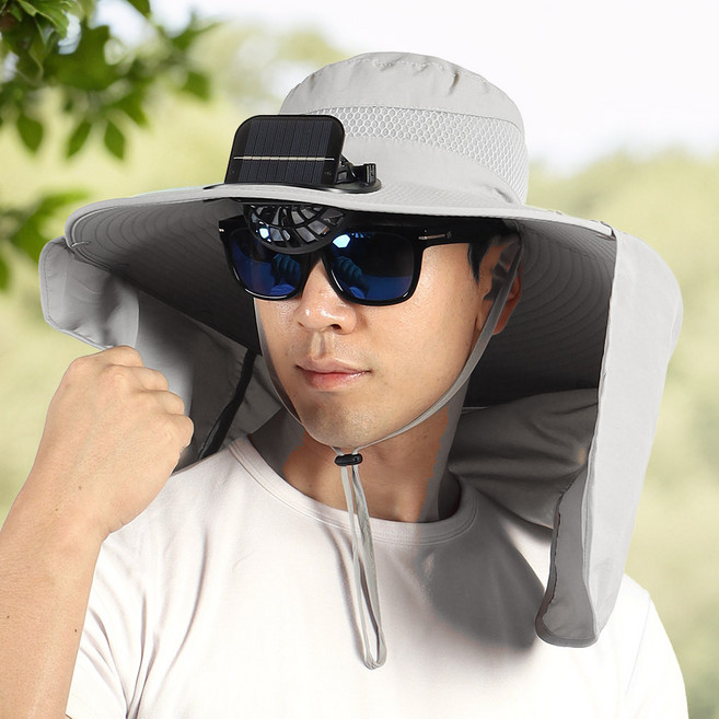 솔라브리즈 태양열 USB 충전 자외선차단 선풍기 모자, 베이직 라이트그레이
