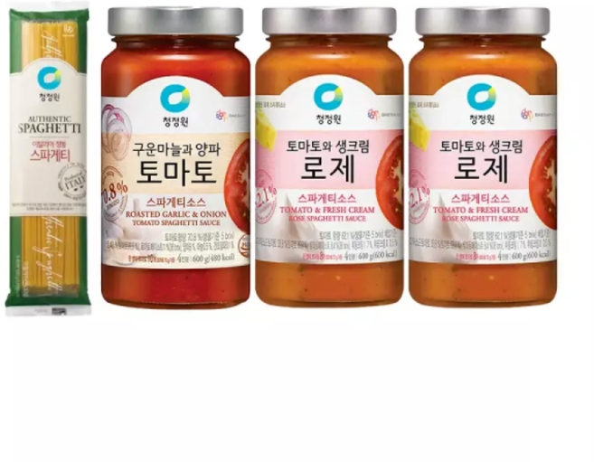 청정원 파스타소스 로제 600g 2개 + 토마토 600g 1개 + 스파게티면 500g 1개, 청정원 파스타소스, 로제, 600g, 2개 + 토마토,, 1세트