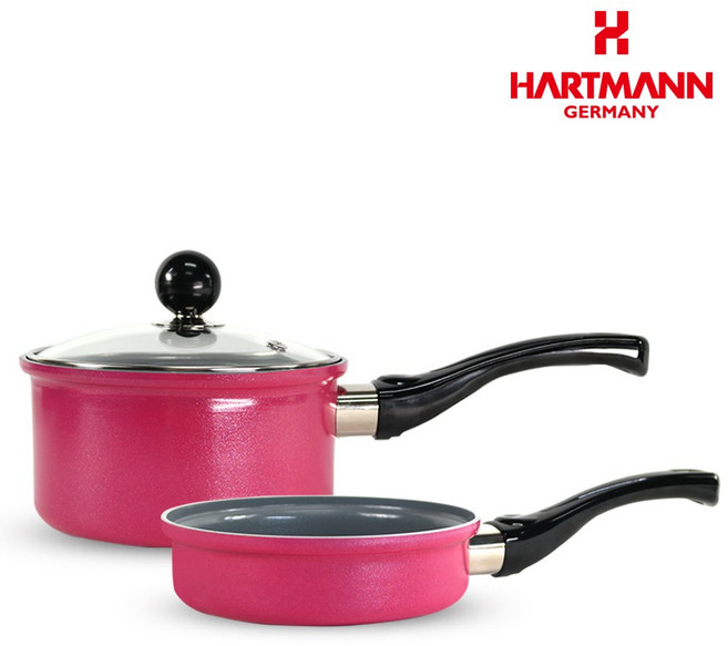 하트만 독일 루비 냄비 3종세트(냄비16cm+팬16cm+유리뚜껑), 하트만 루비 냄비 3종(냄비16+팬16+뚜껑), 핑크, 1개