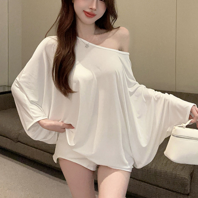 라라홀리 크로스 오프숄더 가오리핏 박시 티셔츠