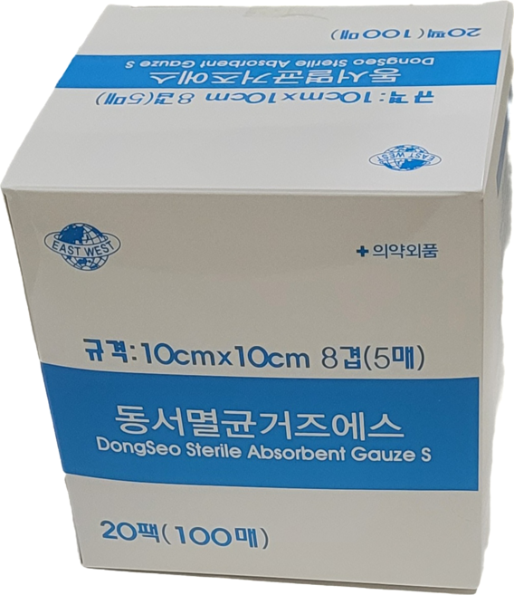 동서멸균거즈 에스 4인치 드레싱 거즈 10cmx10cmx8겹(5매)/20팩/100매, 1개, 100매