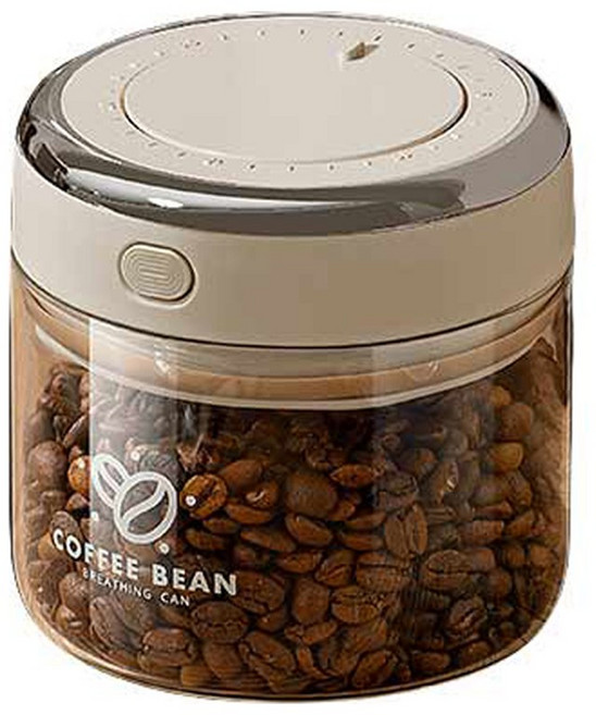 가와시마야 커피 원두 전용 밀봉 용기 500ml, 베이지 + 클리어, 1개