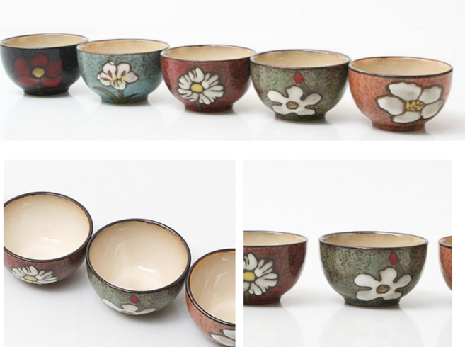 고춘 핸드페인팅 소담 공기 5P, 1세트, 혼합 색상