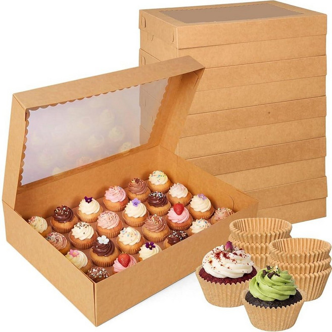 Yiyiring 5 Pack 브라운 Cupcake Boxes for 24 Standard with Window Cupcakes Containers 120 미니 Liners 전문
