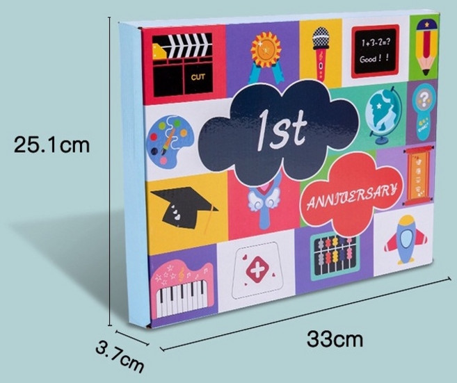 木製抓週玩具 抓週道具禮盒 生日佈置 週歲抓取 裝飾場景 兒童 積木玩具, 1個, 彩盒
