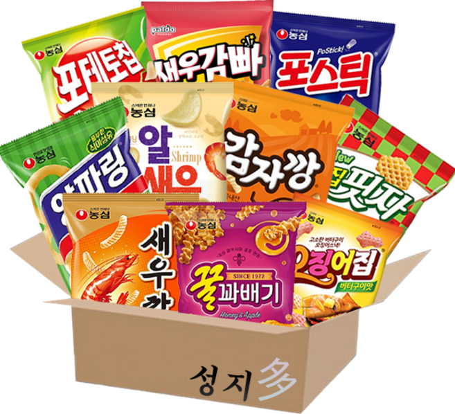 팔도 농심 과자세트 10종(새우깡+새우감빠+포스틱+꿀꽈배기+오징어집+양파링+알새우칩+감자깡+벌집핏자+포테토칩 오리지널) 무배, 1세트