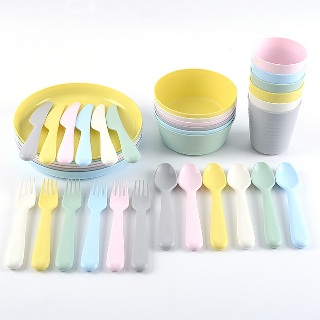 이케아 어린이 유아 식기 예쁜그릇 휴대용 접시 컵 포크 숟가락 커트러리 공기 사발, 컵6개, 1개