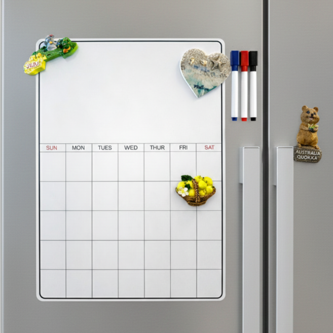 모노셀렉 자석 메모보드 냉장고 달력 + 마카펜 3P 세트, 월간 스케줄 보드