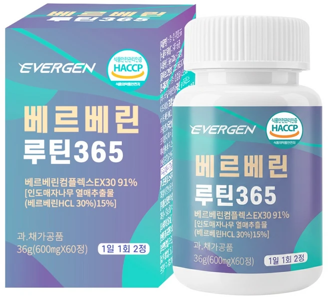 에버젠 베르베린 루틴365 식약청 HACCP 인증, 1개, 60정 - 쿠팡