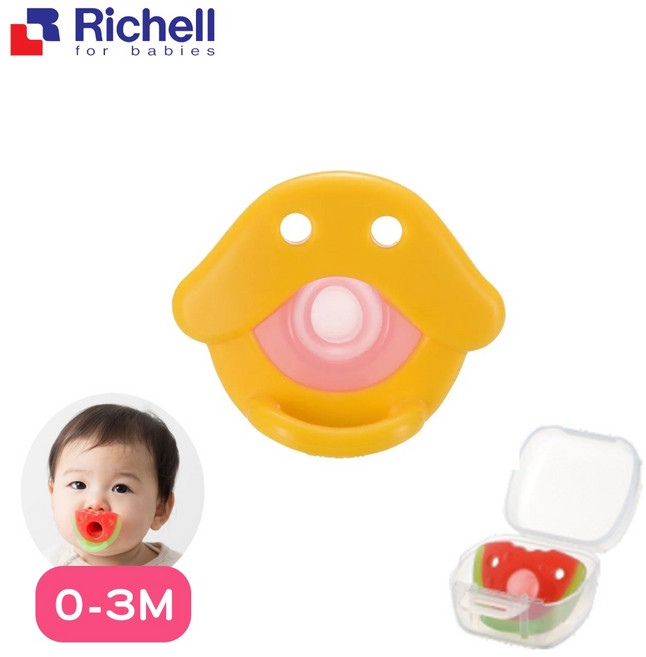 【Richell 利其爾】全矽膠安撫奶嘴 繽紛樂系列, 1個, 0-3M 鴨寶寶, 0-3M 鴨寶寶