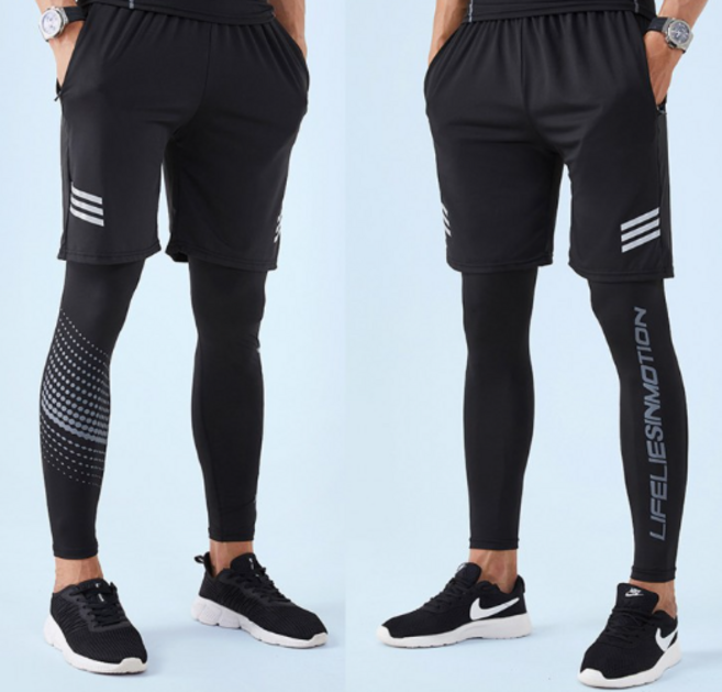 남성 스포츠레깅스 반바지+레깅스 1set