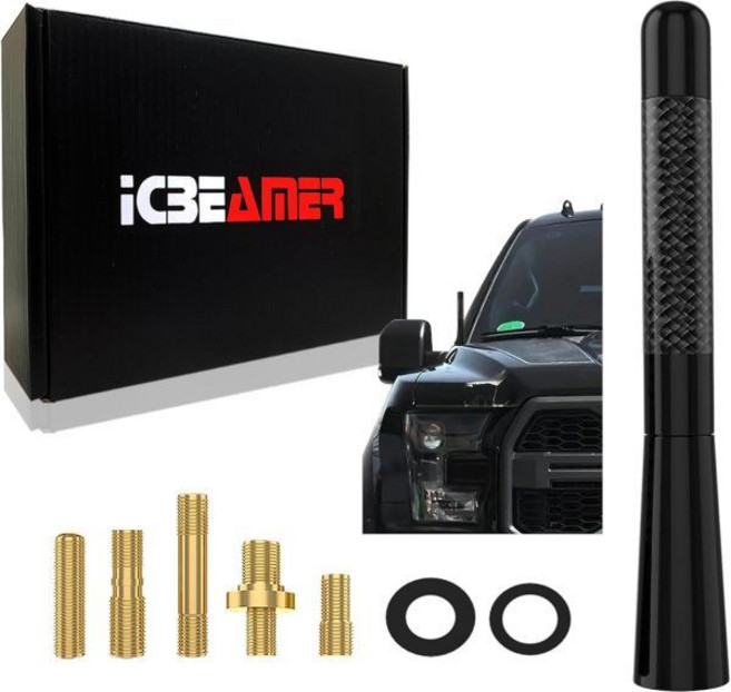 2024 업그레이드 ICBEAMER 5인치 카본 파이버 및 매트 블랙 짧은 안테나 – 폴리시드 알루미늄 내부 구리 코일 차량 트럭 밴용 범용 AMFM 라디오 교체용, 5"_Matte Black, 1개