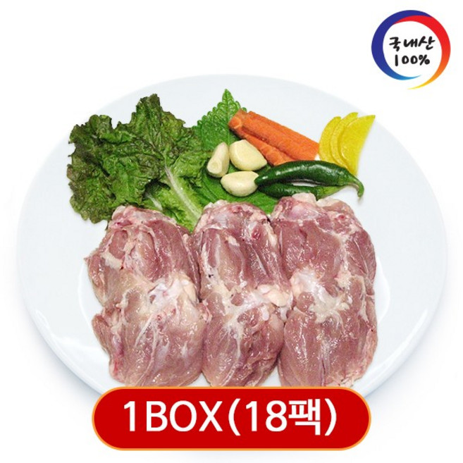 가나안식품 [도매] 닭다리살 18팩 대용량 업소용 국내산 냉동 닭정육 뼈없는 순살 닭다리 윙 봉 날개 북채, 1kg, 18개