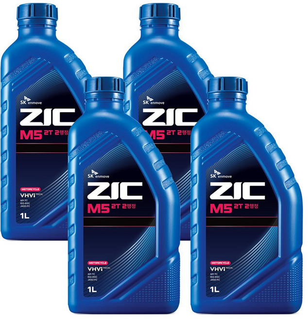SK엔무브 지크 M5 2T 무연 1L 오토바이 스쿠터 예초기 기계톱 엔진톱 낚시배(2사이클 2행정), ZIC M5 2T, 4개