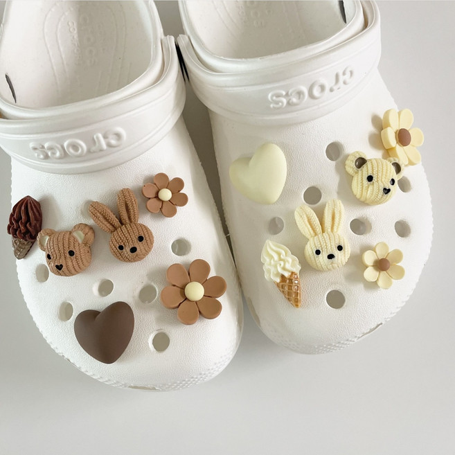 브라운 베이지 곰 토끼 파츠 12p 세트 훈썸 신발 꾸미기 장식