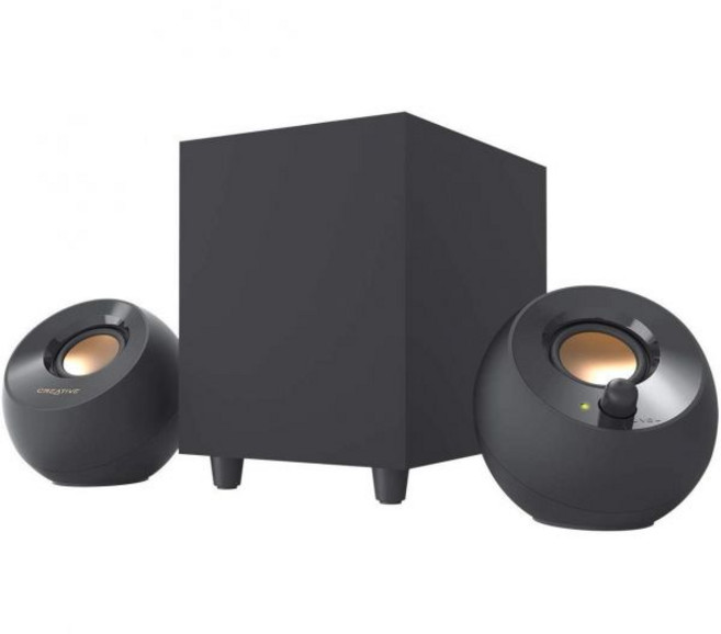 크리에이티브 페블 플러스 2.1 서브우퍼 및 퍼 필드 드라이버 다운컨버팅 USB 전원 데스크톱 스피커 RMS가 탑재된 PC 노트북용 총 전력 8W(블랙)