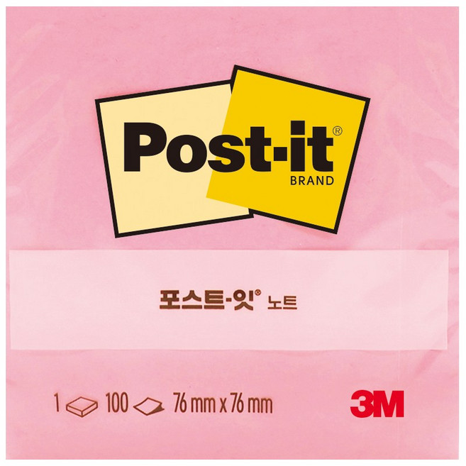 3M 포스트잇 정사각 중간형 654, 러블리핑크, 100매, 1개