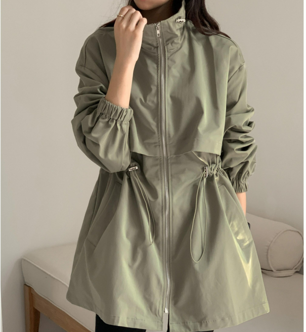 나니까 봄신상 여성용 루즈핏 야상점퍼 스트링 빅사이즈 트렌치 아노락 점퍼