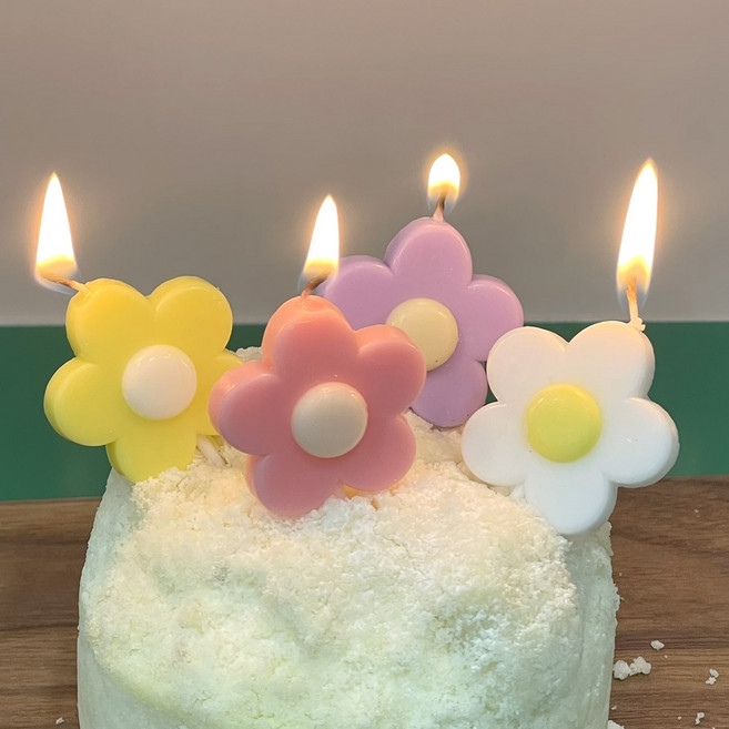 파스텔 데이지 꽃모양 플라워 케이크 초 캔들 4P, 1개, 10g