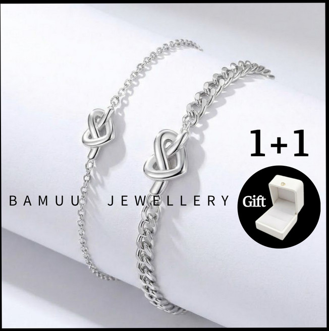 BAMUU 1+1 러브노트 커플팔찌 은커플 팔찌 발렌타인데이 화이트데이 선물