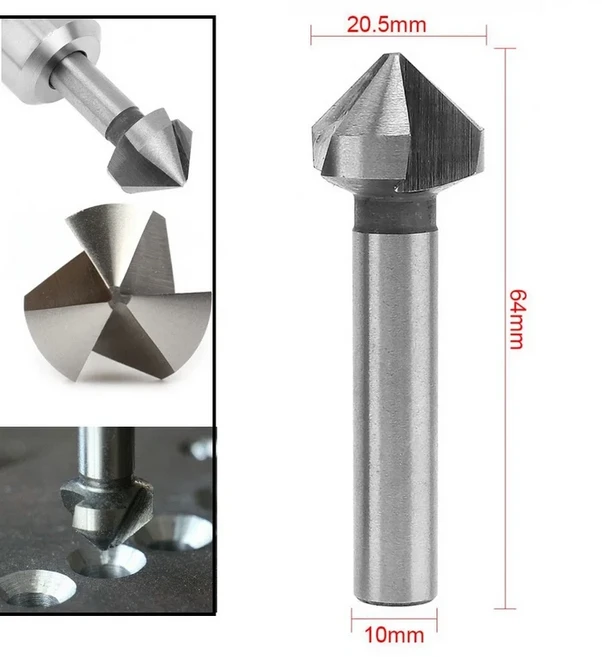 1/6pcs 3 플루트 카운터 싱크 드릴 비트 90도 모따기 도구 커터 나무 금속, 03 20.5mm