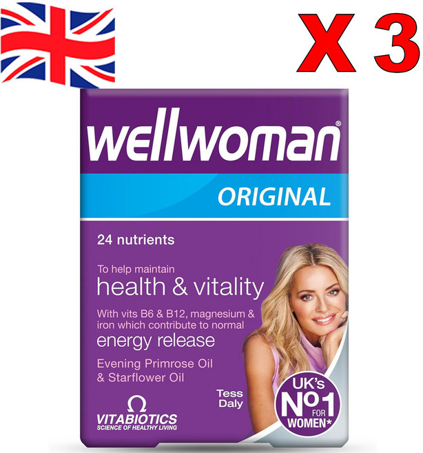 비타바이오틱스 웰우먼 오리지널 여성 멀티비타민 달맞이꽃 스타플라워오일 캡슐 vitabiotics Wellwoman Original, 3개, 30정