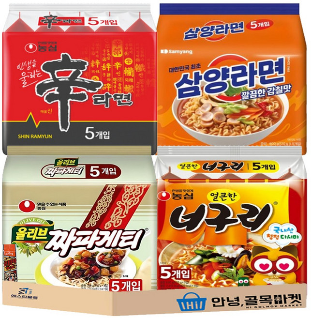 멀티라면 4종 세트 ( 신라면 + 짜파게티 + 삼양라면 + 얼큰 너구리 + 부스터 ), 1세트