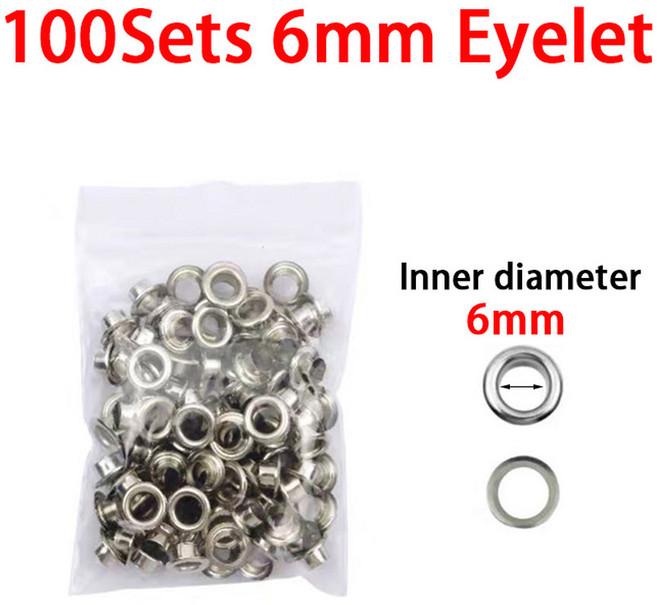 100 세트 와셔가 있는 구멍 그로밋 원형 금속 링 DIY 가죽 공예 수리 신발 가방 의류 벨트 모자 액세서리 3-20mm, Silver-6mm
