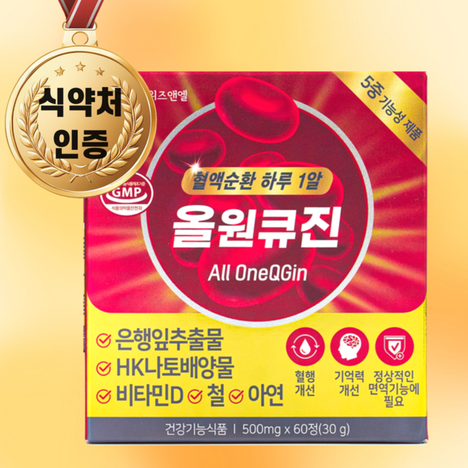 위즈앤엘 올원큐진 혈액순환 나토키나제 기억력 영양제 혈행 개선 1개 2개월분, 60정, 1박스
